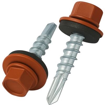 Keple Parafusos para teto, 4,8 mm x 25 mm, autoperfurantes, cabeça hexagonal, cor hexagonal (RAL 8004 parafuso) com arruela EPDM, parafusos zinco antiferrugem rosca grossa para exterior (50 peças) Keple Parafusos para teto, 4,8 mm x 25 mm, autoperfurantes, cabeça hexagonal, cor hexagonal (RAL 8004 parafuso) com arruela EPDM, parafusos zinco antiferrugem rosca grossa para exterior (50 peças)