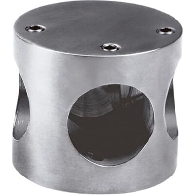Amig Conector de tubos com 3 orifícios, Ø 50 x 43 mm, ideal para casas de banho públicas e tábuas de madeira, para uniões em sistemas de divisórias, aço inoxidável 18/8 prateado mate Amig Conector de tubos com 3 orifícios, Ø 50 x 43 mm, ideal para casas de banho públicas e tábuas de madeira, para uniões em sistemas de divisórias, aço inoxidável 18/8 prateado mate