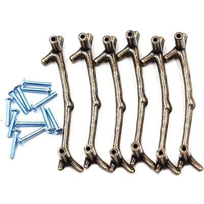 Chiloskit 6 peças de botões de liga de zinco em forma de chave de bronze, puxadores decorativos para armário de roupa, porta, gaveta, ramo de galho para móveis (6 peças de bronze x 2 furos Chiloskit 6 peças de botões de liga de zinco em forma de chave de bronze, puxadores decorativos para armário de roupa, porta, gaveta, ramo de galho para móveis (6 peças de bronze x 2 furos