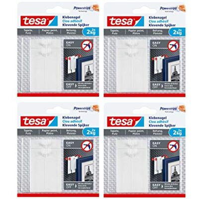 tesa Prego adesivo para papel de parede e gesso, capacidade de carga de 2 kg (2 kg 8 pregos) tesa Prego adesivo para papel de parede e gesso, capacidade de carga de 2 kg (2 kg 8 pregos)