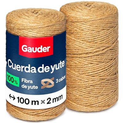 GAUDER Corda de juta natural, fio de jardim (2 rolos de 100 m x 2 mm) Fio de jardim e abraçadeiras para plantas, corda para macramé e artesanato, corda de embalagem, decoração natural GAUDER Corda de juta natural, fio de jardim (2 rolos de 100 m x 2 mm) Fio de jardim e abraçadeiras para plantas, corda para macramé e artesanato, corda de embalagem, decoração natural