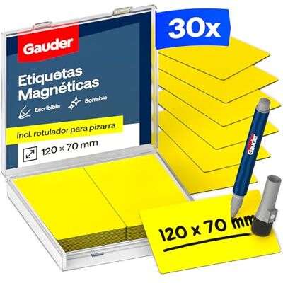 GAUDER Etiquetas magnéticas reutilizáveis, Kanban (30 unidades, 120 x 70 mm Ímanes para escrever e cartões magnéticos para quadro branco, tabuleiro Kanban e frigorífico, com marcador incluído GAUDER Etiquetas magnéticas reutilizáveis, Kanban (30 unidades, 120 x 70 mm Ímanes para escrever e cartões magnéticos para quadro branco, tabuleiro Kanban e frigorífico, com marcador incluído