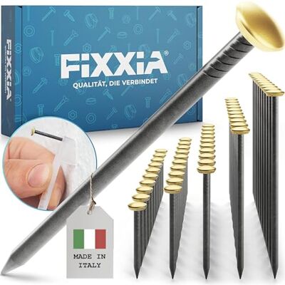 FIXXIA 50 pregos de aço com cabeça dourada, comprimentos mistos de 20/25/30/40/50 mm, pregos para pendurar quadros, pregos de concreto, gancho para quadros (inclui ajuda de impacto) FIXXIA 50 pregos de aço com cabeça dourada, comprimentos mistos de 20/25/30/40/50 mm, pregos para pendurar quadros, pregos de concreto, gancho para quadros (inclui ajuda de impacto)