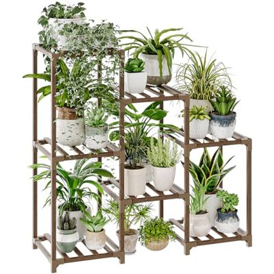 Bamworld Suportes para plantas de interior, prateleira escalonada de madeira para plantas ao ar livre para várias plantas, 3 níveis, 7 degraus, suporte para plantas, mesa para janela, jardim, varanda Bamworld Suportes para plantas de interior, prateleira escalonada de madeira para plantas ao ar livre para várias plantas, 3 níveis, 7 degraus, suporte para plantas, mesa para janela, jardim, varanda