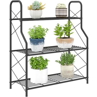 Outsunny Suporte para plantas de 3 níveis para interior e exterior preto Prateleira para plantas de metal com pernas ajustáveis e alças, resistente e estável, para vasos, pátio, jardim, varanda Outsunny Suporte para plantas de 3 níveis para interior e exterior preto Prateleira para plantas de metal com pernas ajustáveis e alças, resistente e estável, para vasos, pátio, jardim, varanda
