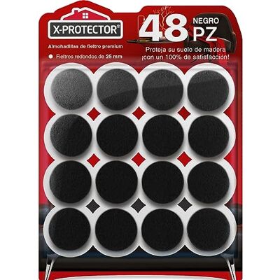 X-Protector Almohadillas de Fieltro 48 Fieltro Adhesivo 25mm Negro Feltros para cadeiras, protetores de chão para móveis, tampões para pernas de cadeira X-Protector Almohadillas de Fieltro 48 Fieltro Adhesivo 25mm Negro Feltros para cadeiras, protetores de chão para móveis, tampões para pernas de cadeira