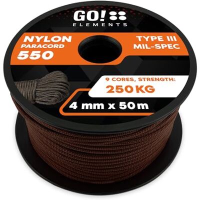 GO!elements Paracord de nylon à prova de rasgos 4 mm Paracord 550 tipo III corda adequado como corda juta e corda grossa Max. 250 kg GO!elements Paracord de nylon à prova de rasgos 4 mm Paracord 550 tipo III corda adequado como corda juta e corda grossa Max. 250 kg