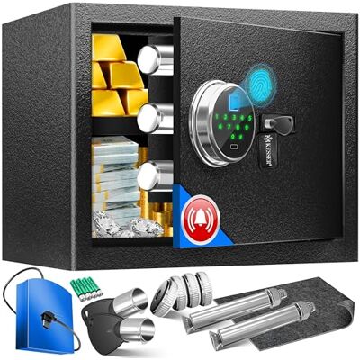 KESSER ® Caixa forte elétrica com impressões digitais e chave, bateria de emergência, eletrónica, 3 x parafuso de fecho duplo, de parede, M preto KESSER ® Caixa forte elétrica com impressões digitais e chave, bateria de emergência, eletrónica, 3 x parafuso de fecho duplo, de parede, M preto