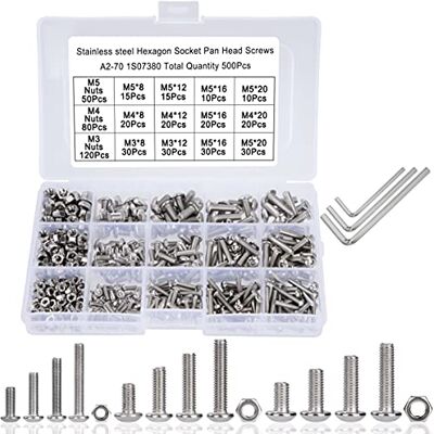 QIMEI-SHOP Parafuso parafuso e porca M3 M4 M5 aço inoxidável botão cabeça hexagonal socket sortido kit mecânico 500 peças QIMEI-SHOP Parafuso parafuso e porca M3 M4 M5 aço inoxidável botão cabeça hexagonal socket sortido kit mecânico 500 peças