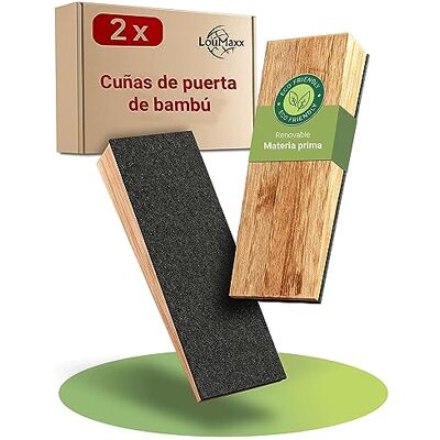 LouMaxx Cunha de porta para o chão , madeira de bambu, conjunto de 2 peças, suporte portas de madeira LouMaxx Cunha de porta para o chão , madeira de bambu, conjunto de 2 peças, suporte portas de madeira