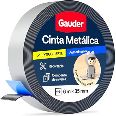 GAUDER Fita metálica auto-adesiva, fita magnética para ímanes e figuras Tonie e prateleiras, fita ferrosa e banda de ferro para artesanato e organização (6 m x 35 mm cinzento) GAUDER Fita metálica auto-adesiva, fita magnética para ímanes e figuras Tonie e prateleiras, fita ferrosa e banda de ferro para artesanato e organização (6 m x 35 mm cinzento)