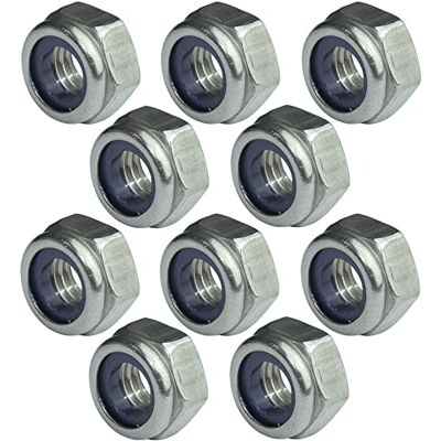 AERZETIX C49568 Conjunto de 10 porcas hexagonais de bloqueio M8 Ø exterior 13 mm em aço inoxidável A2 porcas auto-bloqueadoras com anel de nylon AERZETIX C49568 Conjunto de 10 porcas hexagonais de bloqueio M8 Ø exterior 13 mm em aço inoxidável A2 porcas auto-bloqueadoras com anel de nylon