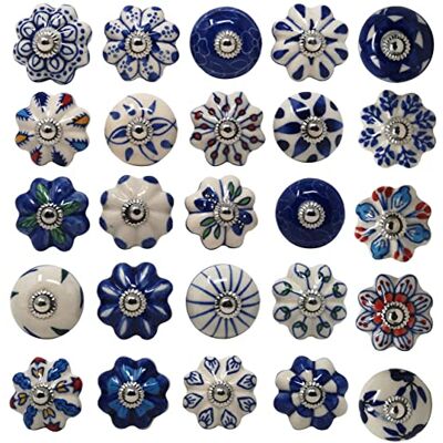 Ajuny Juego De 25 Pomos De Cerámica Azul Blanco Hechos A Mano Diseño Floral Alças decorativas para armário de cozinha armários confortável gaveta casa de banho quarto, brilhante redondo impresso móveis Ajuny Juego De 25 Pomos De Cerámica Azul Blanco Hechos A Mano Diseño Floral Alças decorativas para armário de cozinha armários confortável gaveta casa de banho quarto, brilhante redondo impresso móveis