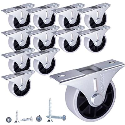 SKIR'CO (12 peças) Rodas de borracha de 40 mm, rodas para móveis, rodas fixas, não giratórias, parafusos incluídos SKIR'CO (12 peças) Rodas de borracha de 40 mm, rodas para móveis, rodas fixas, não giratórias, parafusos incluídos