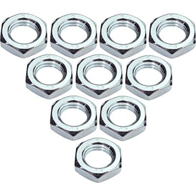 AERZETIX C49461 Conjunto de 10 porcas baixas M16 hexagonais/6 lados contra porcas com rosca métrica em aço galvanizado AERZETIX C49461 Conjunto de 10 porcas baixas M16 hexagonais/6 lados contra porcas com rosca métrica em aço galvanizado