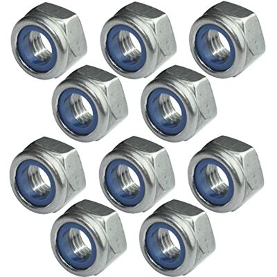 AERZETIX C49570 Conjunto de 10 porcas hexagonais de bloqueio M12 Ø exterior 19 mm em aço inoxidável A2 porcas auto-bloqueadoras com anel de nylon AERZETIX C49570 Conjunto de 10 porcas hexagonais de bloqueio M12 Ø exterior 19 mm em aço inoxidável A2 porcas auto-bloqueadoras com anel de nylon