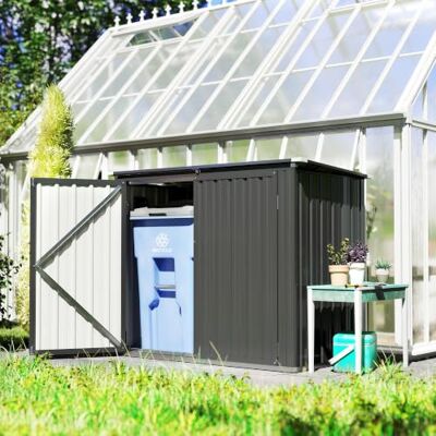 Outsunny Galpão para recipiente lixo duplo, 150 x 80 x 117 cm, cinzento Casa para caixote do lixo de 240 l, aço galvanizado, tampa rebatível, portas com fecho, para jardim, exterior Outsunny Galpão para recipiente lixo duplo, 150 x 80 x 117 cm, cinzento Casa para caixote do lixo de 240 l, aço galvanizado, tampa rebatível, portas com fecho, para jardim, exterior