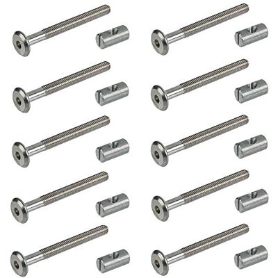 Gedotec Conector de móveis de aço niquelado, 10 unidades, parafusos de conexão para madeira e móveis, comprimento: 90 mm, parafuso de cabeça plana M6, parafusos de conexão de cama com porca Gedotec Conector de móveis de aço niquelado, 10 unidades, parafusos de conexão para madeira e móveis, comprimento: 90 mm, parafuso de cabeça plana M6, parafusos de conexão de cama com porca