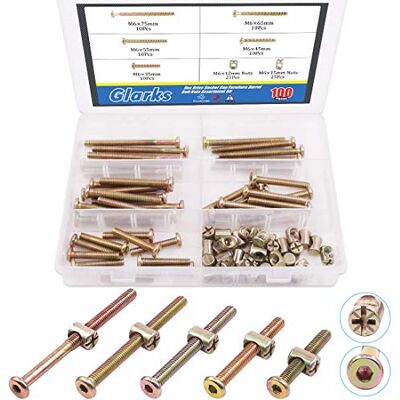 Glarks 100 parafusos de cabeça hexagonal M6 banhados a zinco com porcas para móveis, 35 mm, 45 mm, 55 mm, 65 mm, 75 mm Glarks 100 parafusos de cabeça hexagonal M6 banhados a zinco com porcas para móveis, 35 mm, 45 mm, 55 mm, 65 mm, 75 mm