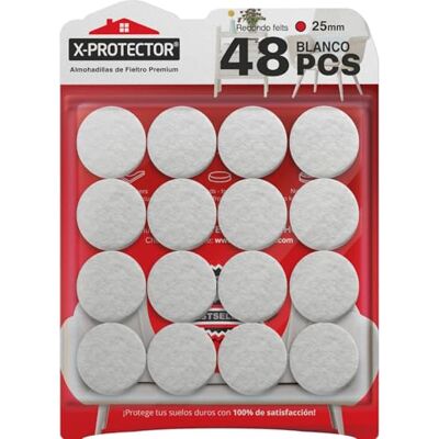 X-Protector Almofadas de feltro X-protetor 48 feltro autocolante 25 mm branco Feltros para cadeiras, protetores de chão para móveis, tampões para pernas de cadeira X-Protector Almofadas de feltro X-protetor 48 feltro autocolante 25 mm branco Feltros para cadeiras, protetores de chão para móveis, tampões para pernas de cadeira