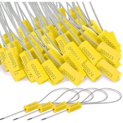 Oladfiop 120 selos de cabos de aço, selos de segurança de metal, selos de metal numerados para reboques, etiquetas de segurança, etiquetas à prova de manipulações, amarelo Oladfiop 120 selos de cabos de aço, selos de segurança de metal, selos de metal numerados para reboques, etiquetas de segurança, etiquetas à prova de manipulações, amarelo