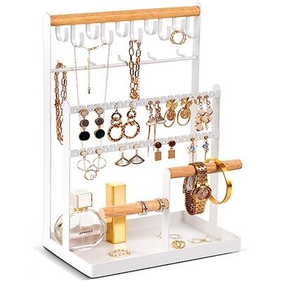 ProCase Suporte para jóias, organizador para brincos, correntes, pulseira, pingente e expositor com furos prateleira de jóias branco ProCase Suporte para jóias, organizador para brincos, correntes, pulseira, pingente e expositor com furos prateleira de jóias branco