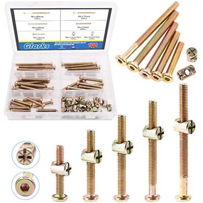 Glarks 100 parafusos de cabeça hexagonal banhados a zinco M6 x 40/50/60/70/80 mm, parafusos de cabeça hexagonal para móveis, parafusos de berço com porcas de barril Glarks 100 parafusos de cabeça hexagonal banhados a zinco M6 x 40/50/60/70/80 mm, parafusos de cabeça hexagonal para móveis, parafusos de berço com porcas de barril