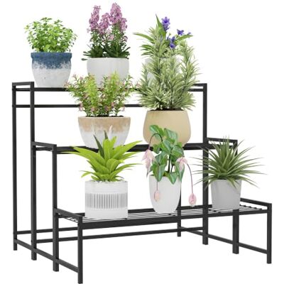 Outsunny Suporte para plantas de 3 níveis de canto 75 x 70 x 66 cm preto Prateleira para plantas, design de escada, suporte para vasos, interior e exterior Outsunny Suporte para plantas de 3 níveis de canto 75 x 70 x 66 cm preto Prateleira para plantas, design de escada, suporte para vasos, interior e exterior
