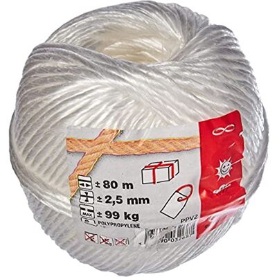 Chapuis Corda de polipropileno 99 kg Titulação 2/700 diâmetro 2,5 mm 250 g Comprimento 80 m branco Chapuis Corda de polipropileno 99 kg Titulação 2/700 diâmetro 2,5 mm 250 g Comprimento 80 m branco