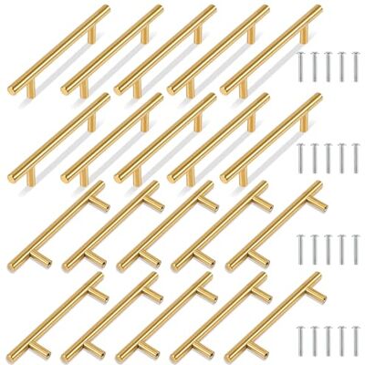 TRIXES Puxadores de barra em T para gaveta, porta de armário, cor dourada, 150 mm de largura, 20 unidades TRIXES Puxadores de barra em T para gaveta, porta de armário, cor dourada, 150 mm de largura, 20 unidades