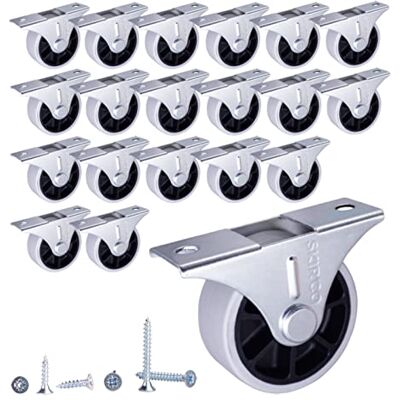 SKIR'CO (20 peças) rodas de borracha de 40 mm, rodas de móveis, rodas fixas, não giratórias, parafusos incluídos SKIR'CO (20 peças) rodas de borracha de 40 mm, rodas de móveis, rodas fixas, não giratórias, parafusos incluídos