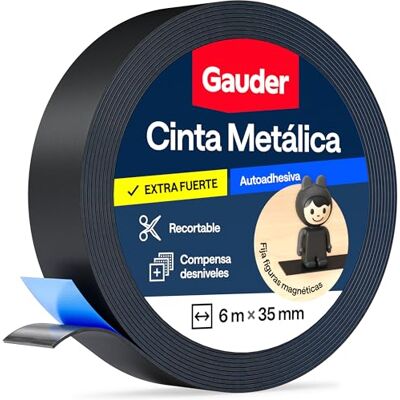 GAUDER Fita metálica autoadesiva Fita magnética para ímanes e figuras Tonie e prateleiras, fita ferrosa e banda de ferro para artesanato e organização (6 m x 35 mm preto) GAUDER Fita metálica autoadesiva Fita magnética para ímanes e figuras Tonie e prateleiras, fita ferrosa e banda de ferro para artesanato e organização (6 m x 35 mm preto)