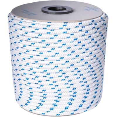 ANTICA CORDERIA MARRA dal 1896 Corda, corda náutica de poliéster trançada 10 mm x 50 m rolo branco com marcador azul para barcos antiga cordeira, barra ANTICA CORDERIA MARRA dal 1896 Corda, corda náutica de poliéster trançada 10 mm x 50 m rolo branco com marcador azul para barcos antiga cordeira, barra