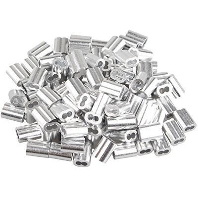 Futheda 100 peças de 2,5 mm corda de arame duplo orifícios de alumínio mangas clipes Crimping Loops tom prateado Futheda 100 peças de 2,5 mm corda de arame duplo orifícios de alumínio mangas clipes Crimping Loops tom prateado