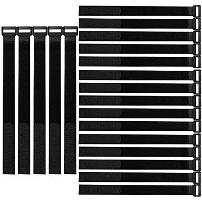 QitinDasen 20 peças 30 x 2 cm, cabos de nylon flanges, correias de cabo reutilizáveis, tiras de cabo ajustáveis, alças de cabo multiusos com gancho e laço (preto) QitinDasen 20 peças 30 x 2 cm, cabos de nylon flanges, correias de cabo reutilizáveis, tiras de cabo ajustáveis, alças de cabo multiusos com gancho e laço (preto)