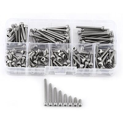 Walfront 160 peças parafusos de cabeça hexagonal rosca métrica 304 aço inoxidável com caixa de armazenamento M3 x 6/8/10/12/16/20/25/30 mm Walfront 160 peças parafusos de cabeça hexagonal rosca métrica 304 aço inoxidável com caixa de armazenamento M3 x 6/8/10/12/16/20/25/30 mm