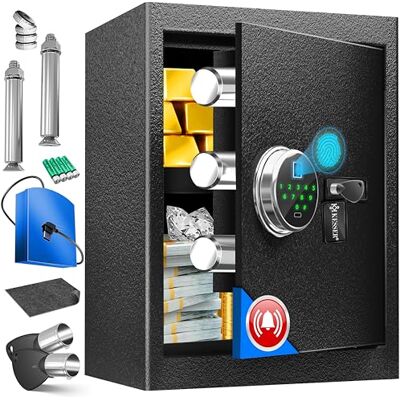 KESSER Cofre elétrico com impressão digital e chave XL Inclui bateria de emergência cofre eletrónico 3 x parafuso duplo cofre de parede de chão cofre para móveis KESSER Cofre elétrico com impressão digital e chave XL Inclui bateria de emergência cofre eletrónico 3 x parafuso duplo cofre de parede de chão cofre para móveis