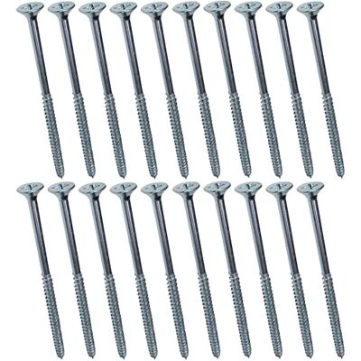 AERZETIX C44837 Conjunto de 20 Parafuso para madeira Ø 5 x 100 mm, aço galvanizado, metal cabeça fresada impressão cruciforme Pozidriv cor prata AERZETIX C44837 Conjunto de 20 Parafuso para madeira Ø 5 x 100 mm, aço galvanizado, metal cabeça fresada impressão cruciforme Pozidriv cor prata