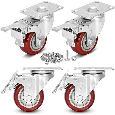 Moogiitools Rodas para móveis pesados com 4 travões parafusos 76 mm até 680 kg 4 rodas que não deixam marcas de alta resistência rodas giratórias para paletes de borracha Moogiitools Rodas para móveis pesados com 4 travões parafusos 76 mm até 680 kg 4 rodas que não deixam marcas de alta resistência rodas giratórias para paletes de borracha