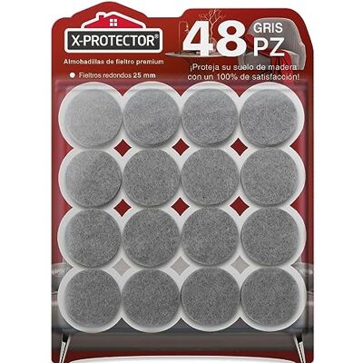 X-Protector Almofadas de feltro X-protetor 48 feltro autocolante cinzento 25 mm Feltros para cadeiras, protetores de chão para móveis, tampões para pernas de cadeira X-Protector Almofadas de feltro X-protetor 48 feltro autocolante cinzento 25 mm Feltros para cadeiras, protetores de chão para móveis, tampões para pernas de cadeira