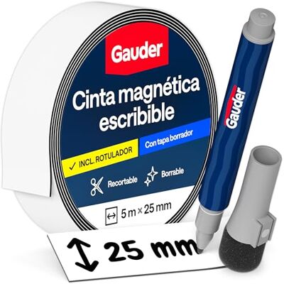 GAUDER Tiras magnéticas digitáveis, placa Kanban (5 m x 25 mm branco) Ímanes para marcar, tiras magnéticas digitáveis, etiquetas magnéticas para placa Kanban, com marcador apagável GAUDER Tiras magnéticas digitáveis, placa Kanban (5 m x 25 mm branco) Ímanes para marcar, tiras magnéticas digitáveis, etiquetas magnéticas para placa Kanban, com marcador apagável