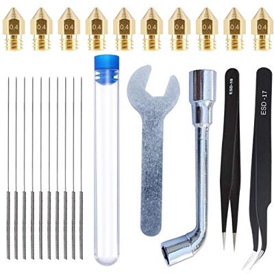 DollaTek 25 peças kit de ferramentas de impressão 3D, 0,4 mm agulha de limpeza pinças + chave para bocal de impressora 3D mk8 DollaTek 25 peças kit de ferramentas de impressão 3D, 0,4 mm agulha de limpeza pinças + chave para bocal de impressora 3D mk8