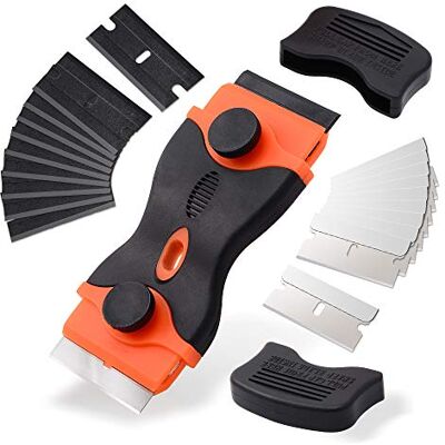 EHDIS Raspador de cabeça dupla com 10 lâminas de Aço Carbono e 10 Folhas de plástico, Raspador de Vidro e vitrocerâmica, para remoção de Cola, Tinta, autocolantes, Tinta EHDIS Raspador de cabeça dupla com 10 lâminas de Aço Carbono e 10 Folhas de plástico, Raspador de Vidro e vitrocerâmica, para remoção de Cola, Tinta, autocolantes, Tinta