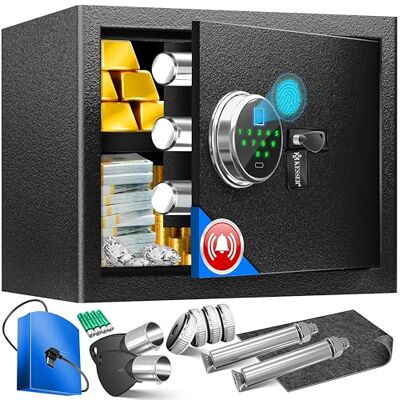 KESSER ® Cofre elétrico com impressão digital e chave L Inclui bateria de emergência, cofre eletrónico, 3 x parafuso duplo cofre de parede de chão, cofre para móveis KESSER ® Cofre elétrico com impressão digital e chave L Inclui bateria de emergência, cofre eletrónico, 3 x parafuso duplo cofre de parede de chão, cofre para móveis