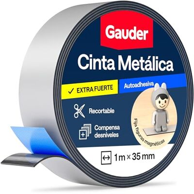GAUDER Fita metálica auto-adesiva, fita magnética para ímanes e figuras Tonie e prateleiras, fita ferrosa e banda de ferro para artesanato e organização (1 m x 35 mm cinzento) GAUDER Fita metálica auto-adesiva, fita magnética para ímanes e figuras Tonie e prateleiras, fita ferrosa e banda de ferro para artesanato e organização (1 m x 35 mm cinzento)