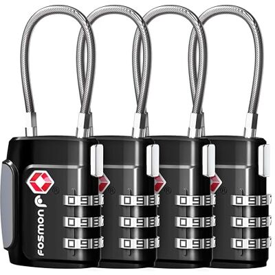 Fosmon Fechaduras de bagagem aceitas TSA, (4 pacotes) códigos de cadeado de combinação de 3 dígitos com corpo de liga preto Fosmon Fechaduras de bagagem aceitas TSA, (4 pacotes) códigos de cadeado de combinação de 3 dígitos com corpo de liga preto