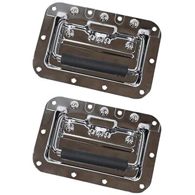 HMF Conjunto de 2 alças dobráveis com placa e mola, 16 x 10,7 cm, cor prateada HMF Conjunto de 2 alças dobráveis com placa e mola, 16 x 10,7 cm, cor prateada