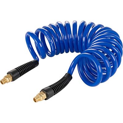 POPPSTAR Mangueira em espiral de ar comprimido de 5 m com Ø 8 mm x 12 mm, proteção contra dobras, encaixe giratório G 1/4" rosca exterior POPPSTAR Mangueira em espiral de ar comprimido de 5 m com Ø 8 mm x 12 mm, proteção contra dobras, encaixe giratório G 1/4" rosca exterior