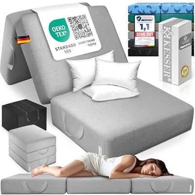 KESSER ® Colchão dobrável de 90 x 200 x 15 cm, colchão para convidados dobrável em 3 partes para converter em banquinho, colchão de espuma de 25 kg/m³, extra grosso, 15 cm, respirável, lavável, capa KESSER ® Colchão dobrável de 90 x 200 x 15 cm, colchão para convidados dobrável em 3 partes para converter em banquinho, colchão de espuma de 25 kg/m³, extra grosso, 15 cm, respirável, lavável, capa