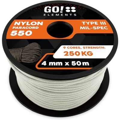 GO!elements Paracord de nylon à prova de rasgos 4 mm Paracord 550 tipo III corda adequado como corda juta e corda grossa Max. 250 kg GO!elements Paracord de nylon à prova de rasgos 4 mm Paracord 550 tipo III corda adequado como corda juta e corda grossa Max. 250 kg